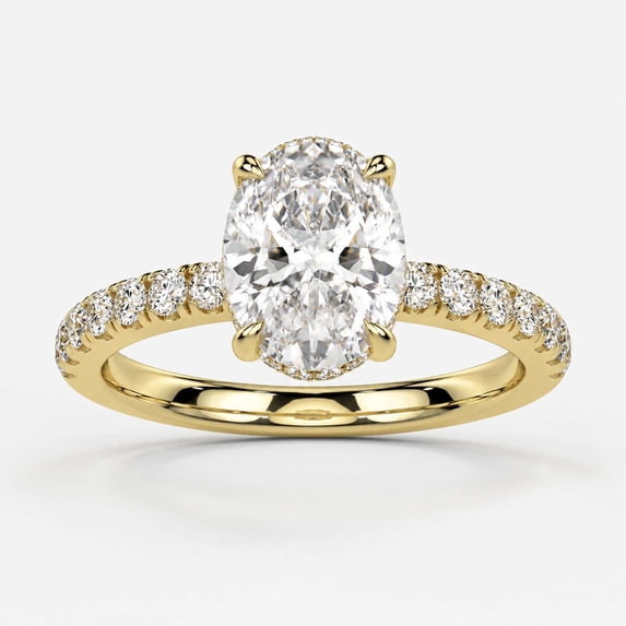 vylahjewellery 14K Yellow Gold Vermeil Solitaire Ring with Pavé Band for Women Wedding Promise Ring, Oval Cut Moissanite Engagement Ring for Her