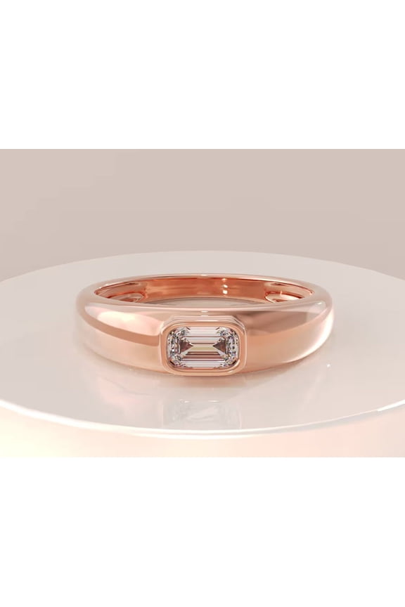 18K Rose Gold Emerald Cut Moissanite Diamond Ring Modern Wedding Band Promise Ring Bezel Setting Modern Wedding Jewelry for Her Rings and Engagement