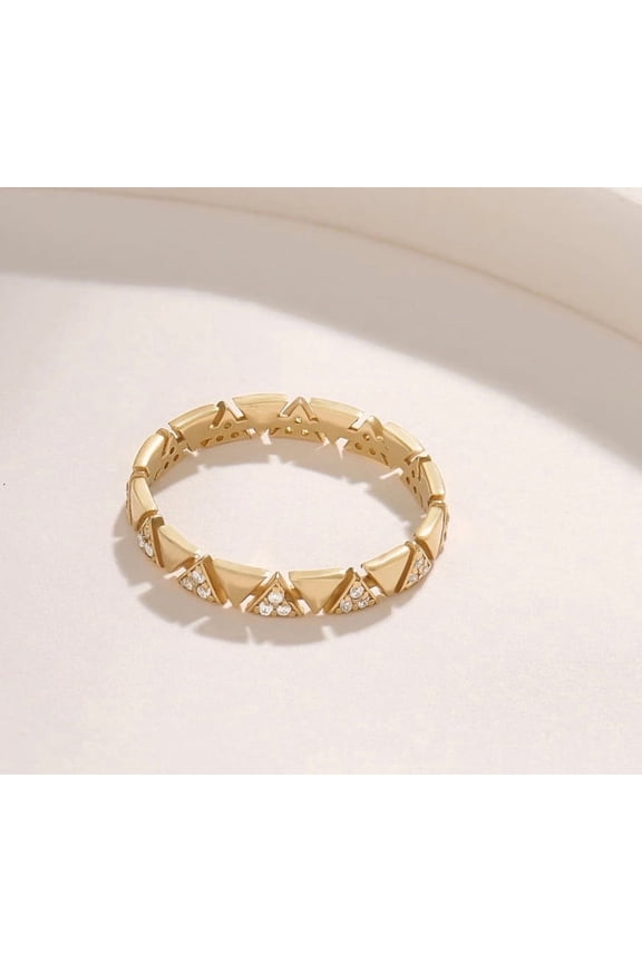 18K Yellow Gold Pave Engagement Ring Round Cut Moissanite Diamond Pyramid Style Ring Dainty Stackable Ring with Diamond Accents Wedding Ring