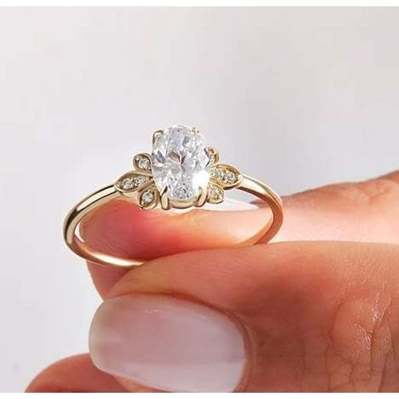 vylahjewellery 18k Yellow Gold Ring Brilliant 1CT Oval Cut Moissanite Diamond Ring Engagement Ring