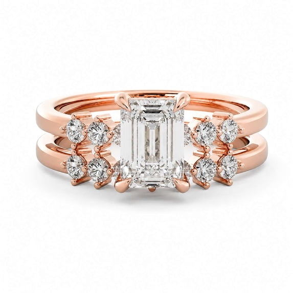 vylahjewellery 1CT Emerald Moissanite Ring, Engagement Ring for Women, Bridal Set Ring with Matching Band, Rose Gold Vermeil, 4 US