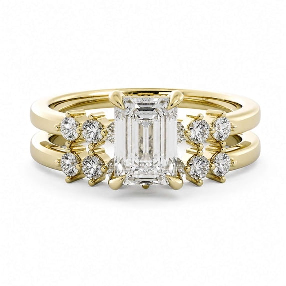 vylahjewellery 1CT Emerald Moissanite Ring, Engagement Ring for Women, Bridal Set Ring with Matching Band, Yellow Gold Vermeil, 6 US