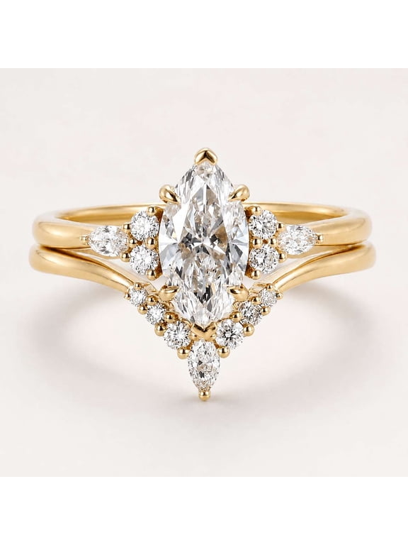 2.5 CT Moissanite Wedding Set Ring Marquise Cut Ring Diamond Engagement Ring