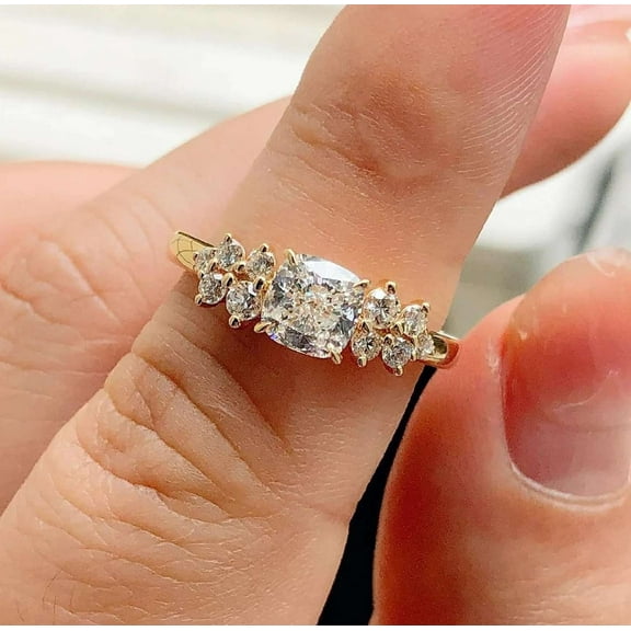 vylahjewellery 2.50 CT Cushion Cut Moissanite Diamond Ring 14K Yellow Gold Brilliant Engagement Gift Ring for Women