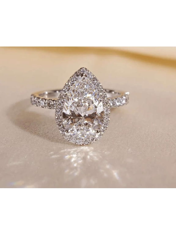 2.50 CT Pear Cut Halo Anniversary Ring 14K Rose Gold Ring Moissanite Diamond Proposal Ring for Her