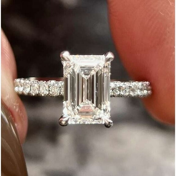 vylahjewellery 2 CT Emerald Moissanite Comfort Fit Hidden Halo Engagement Ring Brilliant 14K Yellow Gold Diamond Ring