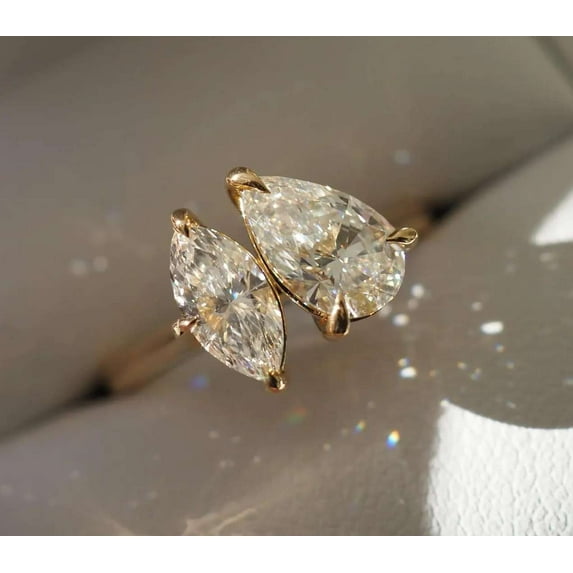 vylahjewellery 2 CT Pear And Marquise Cut Two Stone Diamond Ring Classic 10K Rose Gold Moissanite Engagement Ring