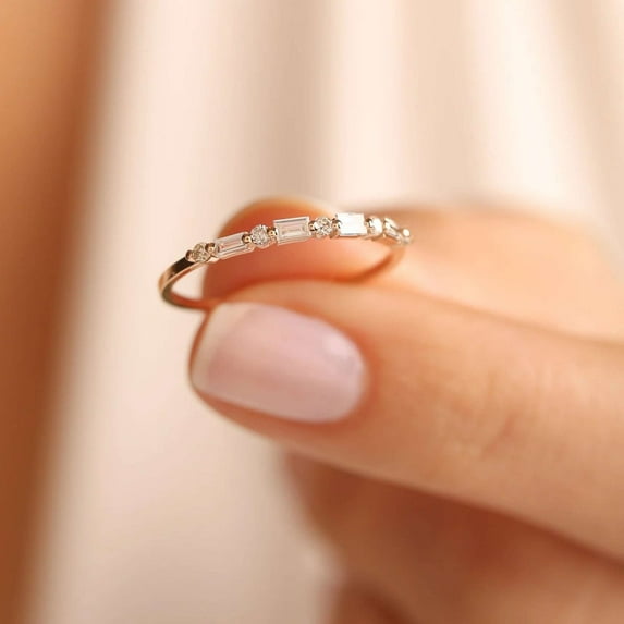 vylahjewellery 2 Ct Baguette & Round Cut Birthday Gift Ring Personalized Moissanite Diamond Plated White Gold Women's Wedding Ring