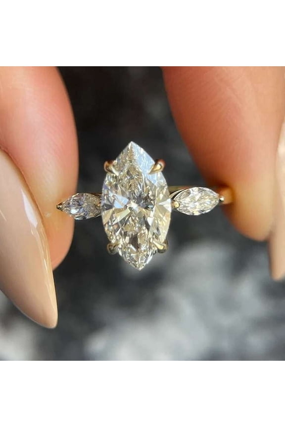 2 Ct Marquise Cut Diamond Three Stone Moissanite Engagement Ring Handmade Jewelry 14K Rose Gold Ring