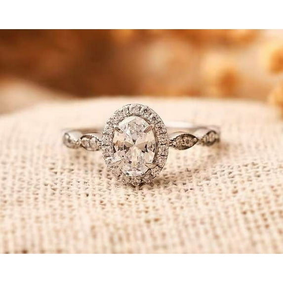 vylahjewellery 2 Ct Oval Cut Diamond Ring Best Engagement Ring 10K White Gold Halo Gift for Special One