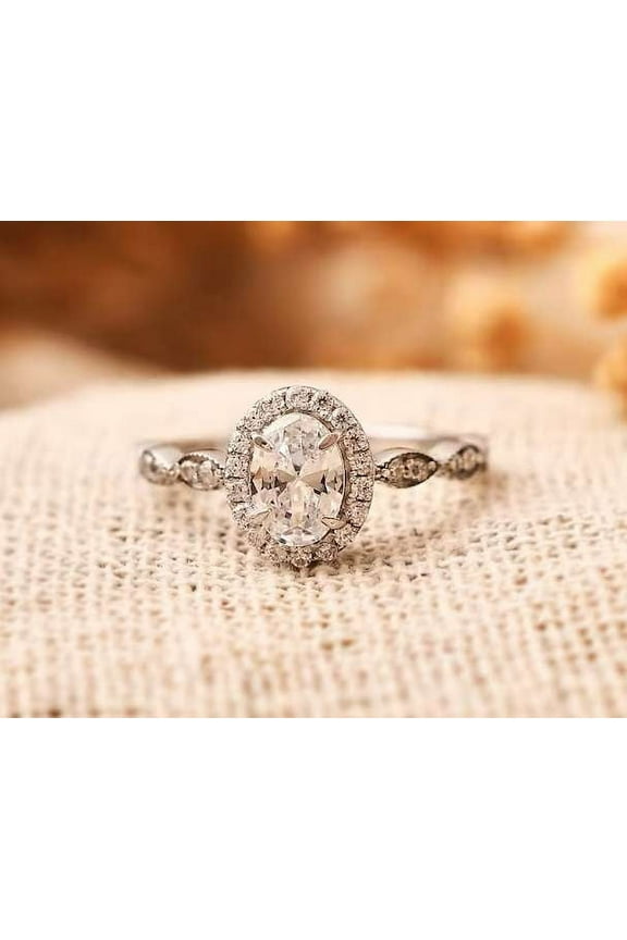 2 Ct Oval Cut Diamond Ring Best Engagement Ring 10K White Gold Halo Gift for Special One