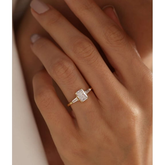 vylahjewellery 2 Ct Radiant Cut Moissanite Diamond Ring Handmade Jewelry Plated White Gold Personalized Three Stone Wedding Ring