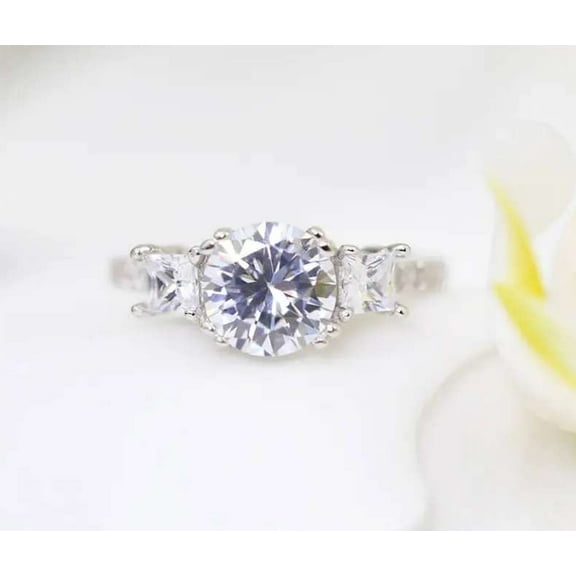 vylahjewellery 2 Ct Round Cut Three Stone Moissanite Engagement Ring 18K Rose Gold Engagement Ring