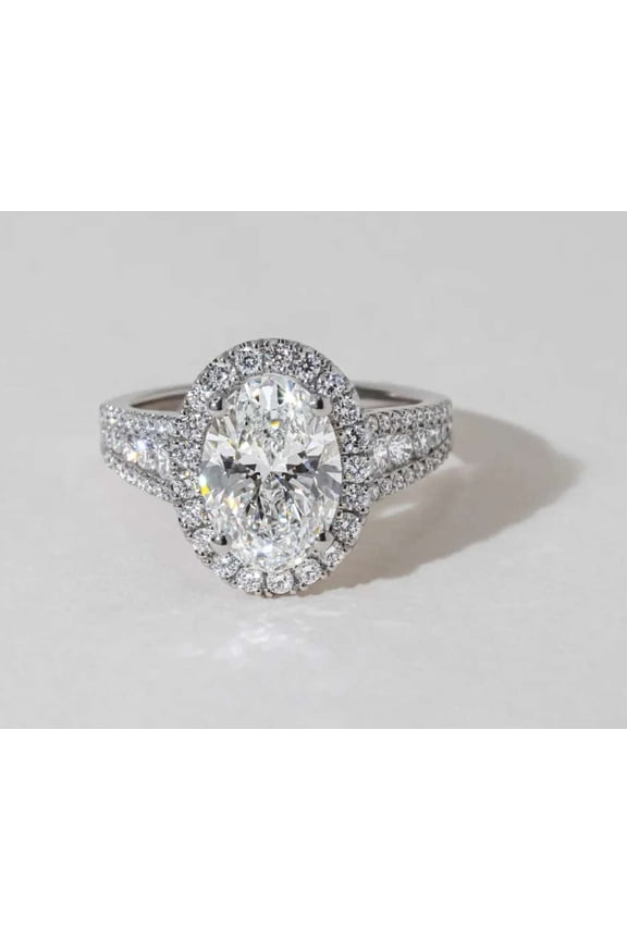 3.50 CT Oval Cut Moissanite Diamond Ring Forever One 10K White Gold Halo Engagement Ring