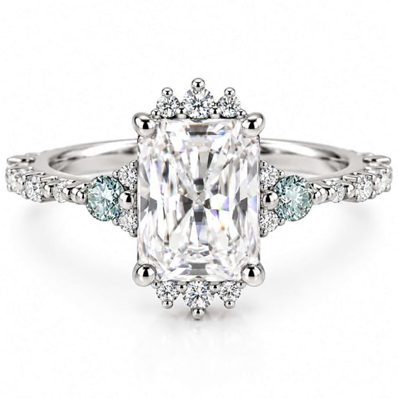 vylahjewellery 925 Sterling Silver Radiant Cut with Side Stones Moissanite Engagement Ring for Women, Anniversary Promise Ring