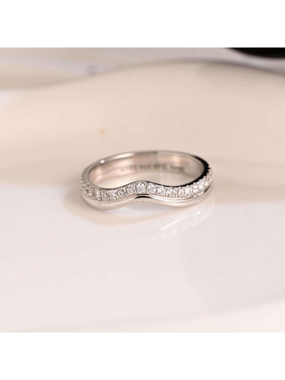 925 Sterling Sliver Curved Round Cut Diamond Wedding Band for Women Stackable Anniversary Promise Ring Elegant Minimalist Bridal Jewelry
