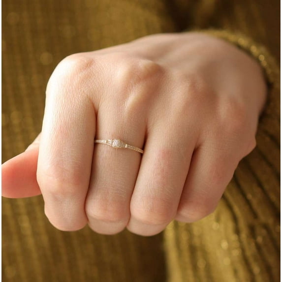 vylahjewellery Baguette Cut 1.50 CT Moissanite Diamond Ring 14K Yellow Gold Anniversary Comfort Fit Ring Mother's Day Gift Ring