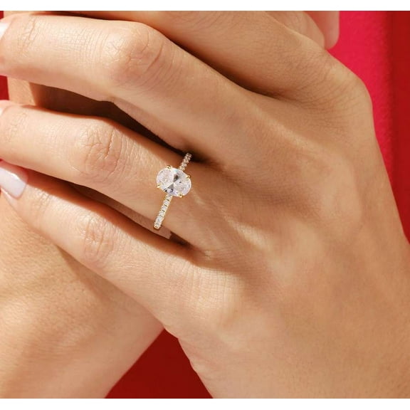 vylahjewellery Brilliant 1.50 Ct Oval Cut Anniversary Ring 10K Rose Gold Moissanite Diamond Engagement Promise Ring for Her