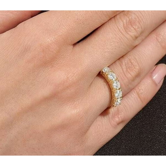 vylahjewellery Brilliant 14k Yellow Gold Ring 1.50 Ct Round Cut Moissanite Diamond Ring 5 Stone Engagement Ring