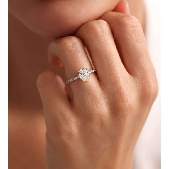 vylahjewellery Brilliant 2 Ct Oval Cut Moissanite Diamond Ring Customize Plated White Gold Anniversary Proposal Ring for Women