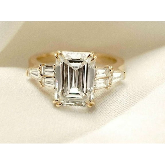 vylahjewellery Brilliant 3 CT Emerald Cut Moissanite Diamond Ring Handmade Jewelry 14K Rose Gold Engagement Ring