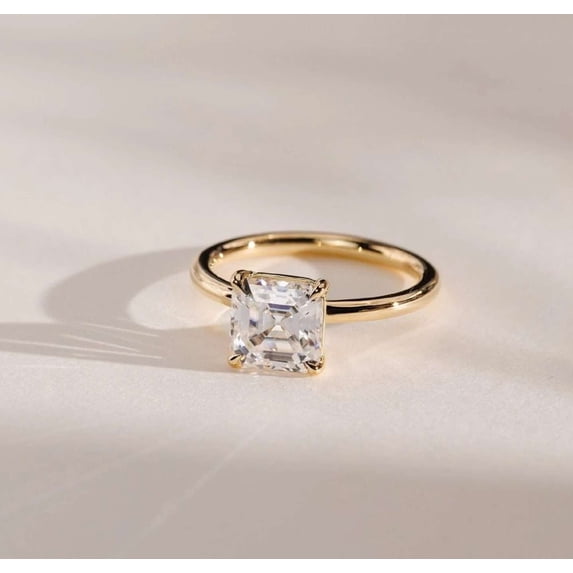 vylahjewellery Brilliant Asscher Cut Diamond Solitaire Wedding Anniversary Ring 18K Vermeil Yellow Gold Valentine's Day Gift Ring Elegant Moissanite Engagement Women Ring