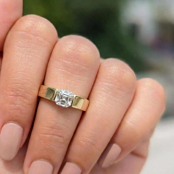 vylahjewellery Brilliant Asscher Cut Moissanite Women's Wedding Ring 14K Vermeil Yellow Gold Diamond Engagement Rings Unique Anniversary Gifts for Her