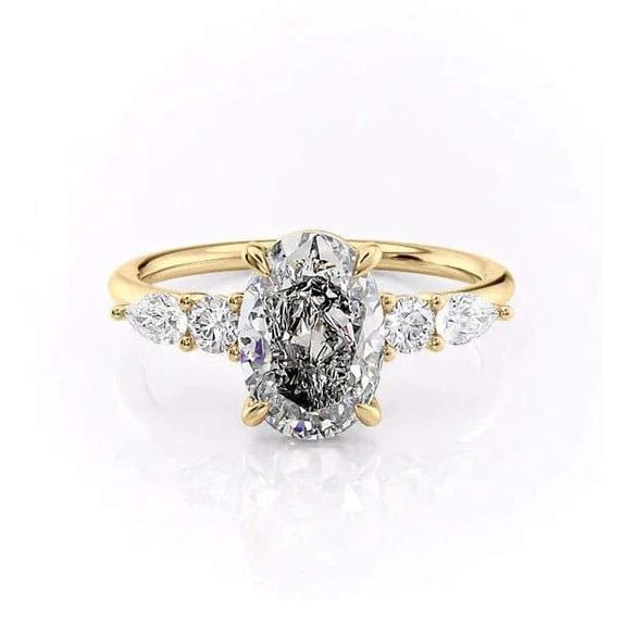 vylahjewellery Brilliant Oval Cut Moissanite Engagement Ring Promise Wedding Bridal Rings 10K Vermeil Yellow Gold with Marquise Side Stone Promise Anniversary Jewelry for Women