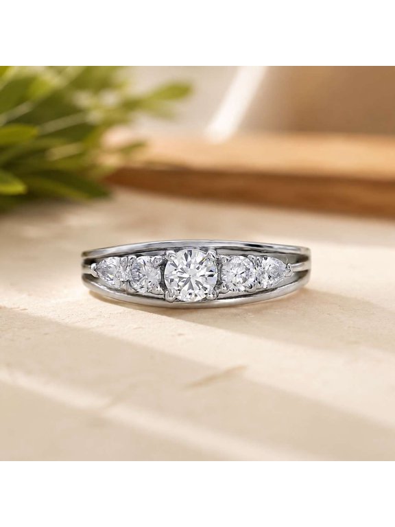Brilliant Round Cut Moissanite Five Stone Engagement Promise Ring 925 Sterling Silver Classic Anniversary Wedding Band Gift for Her