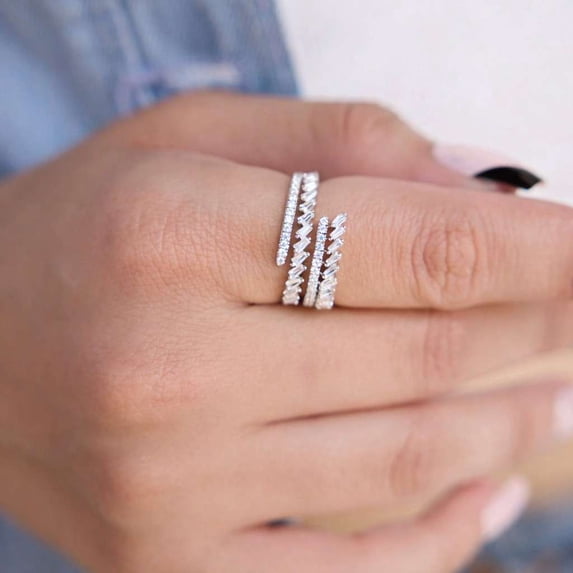 vylahjewellery Brilliant Tapered Baguette Engagement Anniversary Ring Stacking Moissanite Diamond Proposal Ring for Women Vermeil White Gold Wedding Ring