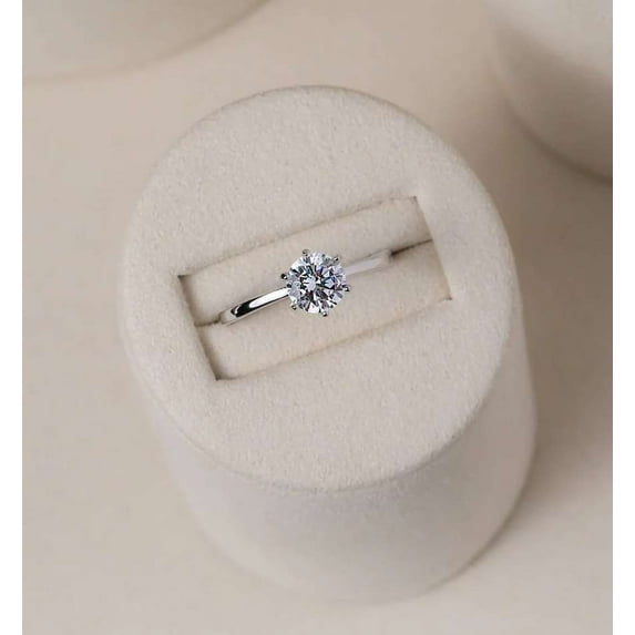 vylahjewellery Classic 1 Ct Round Cut Wedding Solitaire Ring 14K White Gold Promise Ring for Special One Handmade Jewelry Mossainate Diamond Ring