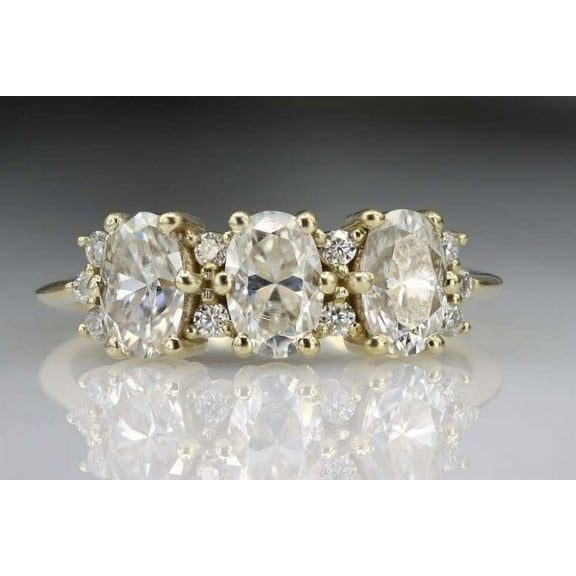 vylahjewellery Classic 10K Rose Gold Engagement Ring 3 CT Oval Cut Moissanite Three Stone Diamond Ring