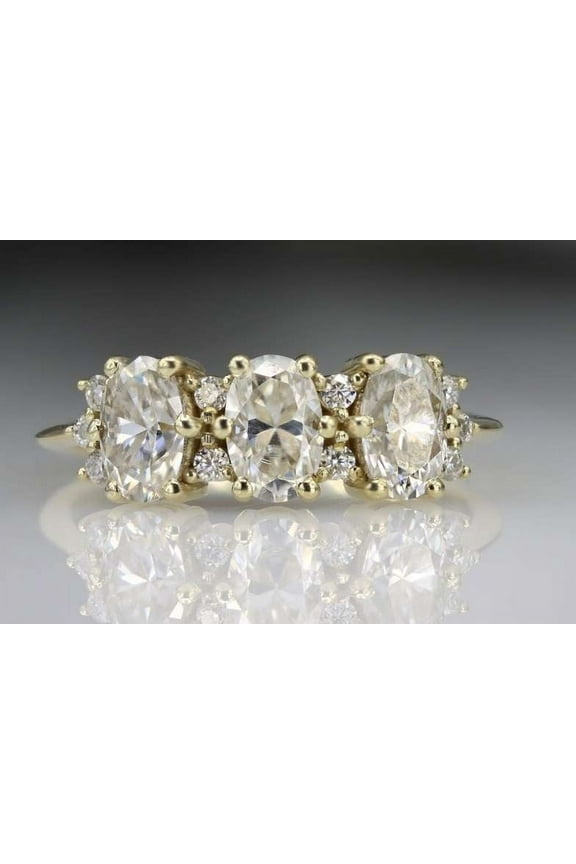 Classic 10K Rose Gold Engagement Ring 3 CT Oval Cut Moissanite Three Stone Diamond Ring