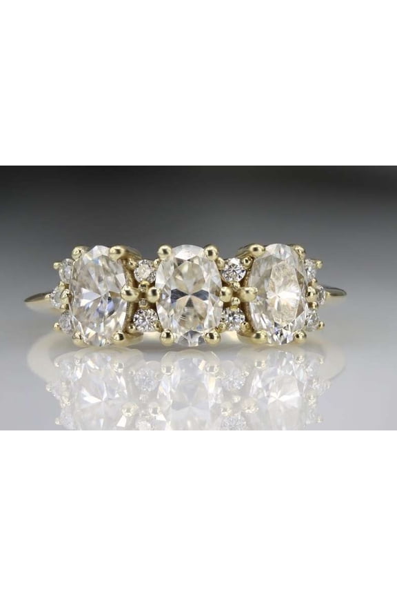 Classic 10K Rose Gold Engagement Ring 3 CT Oval Cut Moissanite Three Stone Diamond Ring