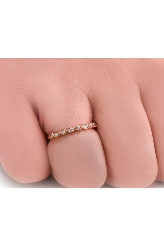 Classic 10K Rose Gold Round Cut Moissanite Diamond Engagement Ring Dainty Stackable Anniversary Ring Minimalist Wedding Jewelry Gift for Her