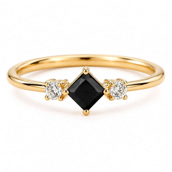 vylahjewellery Classic Black Gemstone Princess Cut Wedding Ring with Round Moissanite Proposal Ring, Engagement Ring, Wedding Ring for Women