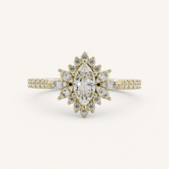 vylahjewellery Classic Marquise Cut Diamond Engagement Anniversary Ring 14K Vermeil Yellow Gold Valentine Day Ring Halo Moissanite Proposal Wedding Ring