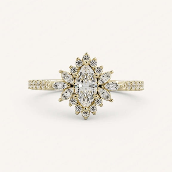 vylahjewellery Classic Marquise Cut Diamond Engagement Anniversary Ring 14K Vermeil Yellow Gold Valentine Day Ring Halo Moissanite Proposal Wedding Ring