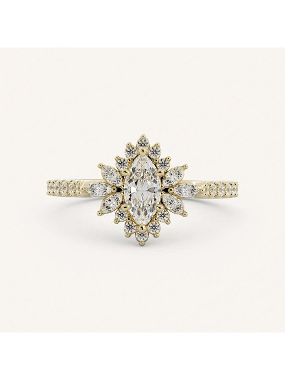 Classic Marquise Cut Diamond Engagement Anniversary Ring 14K Vermeil Yellow Gold Valentine Day Ring Halo Moissanite Proposal Wedding Ring