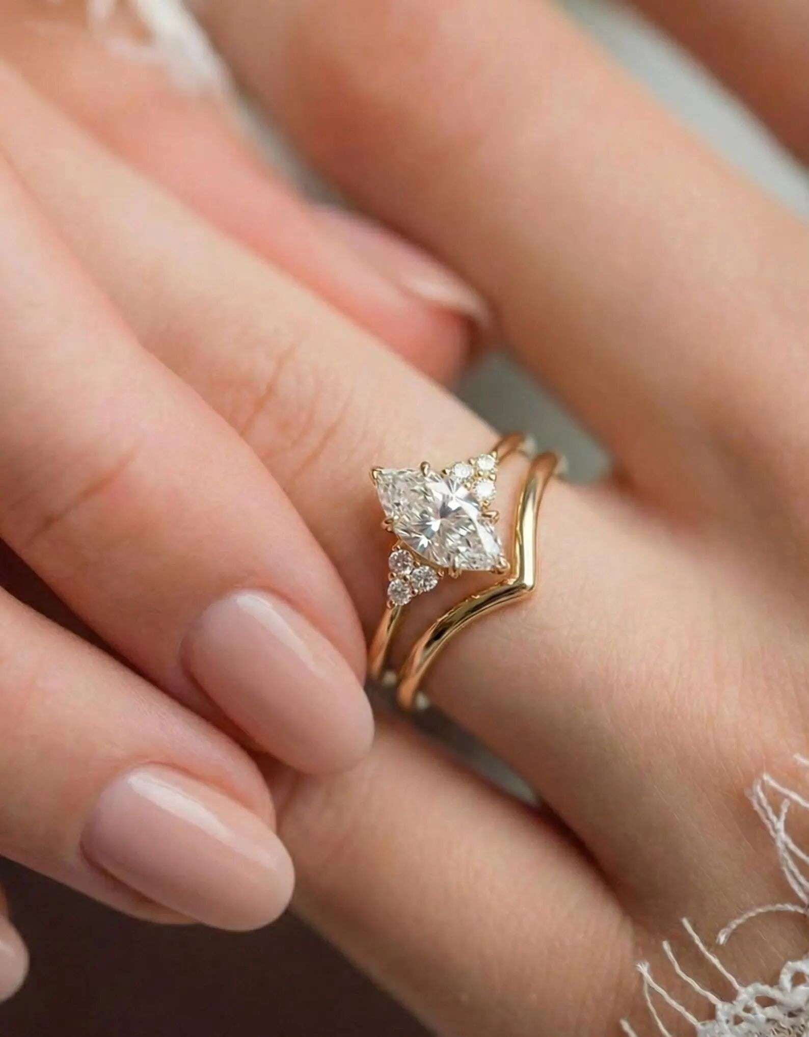 vylahjewellery Classic Marquise Cut Diamond Engagement Ring Set 10K