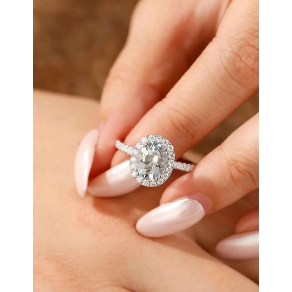 vylahjewellery Classic Wedding Anniversary Ring Oval Cut Moissanite Halo Engagement Ring 925 Sterling Silver Wedding Ring for Women Pave Promise Rings