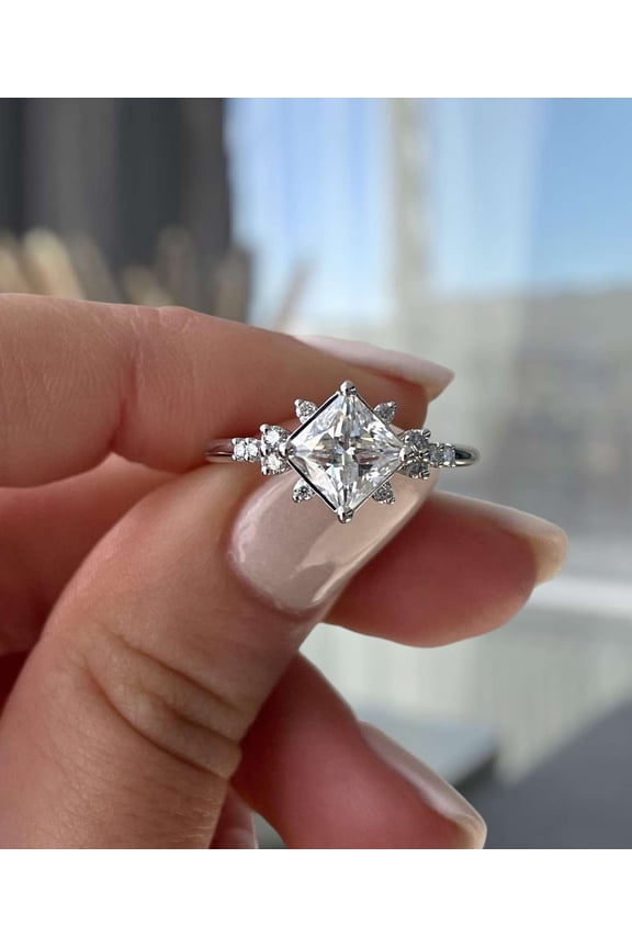 Comfort Fit Wedding Ring for Women 925 Sterling Silver Anniversary Ring Princess Cut Engagement Bridal Ring Moissanite Diamond Forever One Birthday Gift Ring