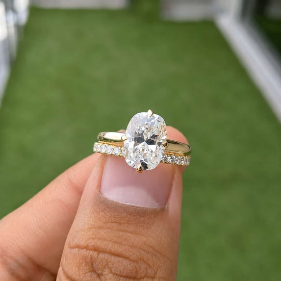 vylahjewellery Cushion Cut Moissanite Engagement Ring, 14K Yellow Gold Vermeil Moissanite Bridal Ring with Pave Matching Band, Promise Ring for Women