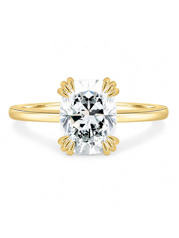 Cushion Cut Moissanite Ring, Triple Prong Engagement Ring for Women, Classic Anniversary Solitaire Ring