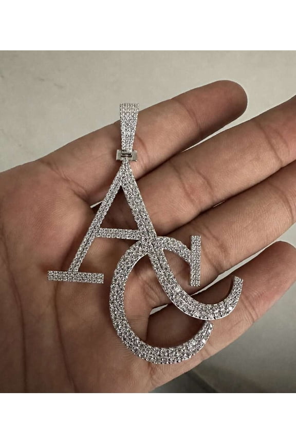 Custom Initial Letter Pendant Diamond Iced Out Charm for Men 925 Silver Hip Hop Jewelry Gift for Him ( Moissanite )