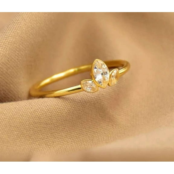 vylahjewellery Customize 1.50 Ct Marquise Cut Moissanite Diamond Ring Plated White Gold 3 Stone Engagement Ring for Her