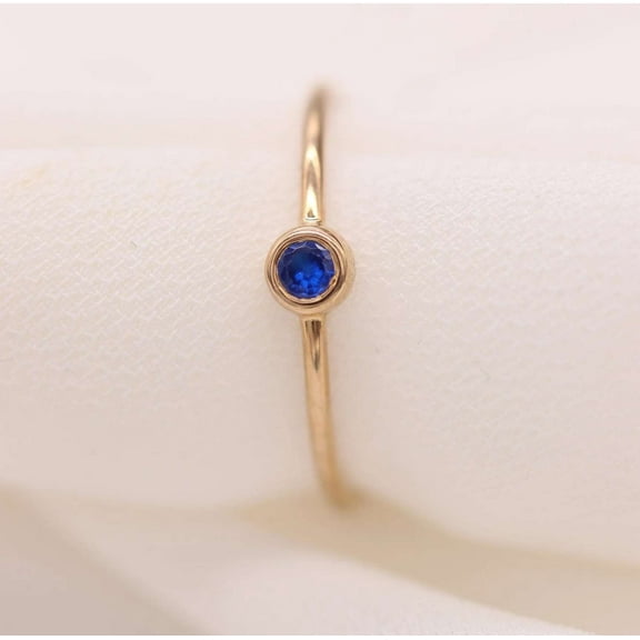 vylahjewellery Dainty Bezel 1 CT Round Cut Blue Moissanite Diamond Ring 10K Yellow Gold Anniversary Ring Comfort Fit Mother's Day Gift