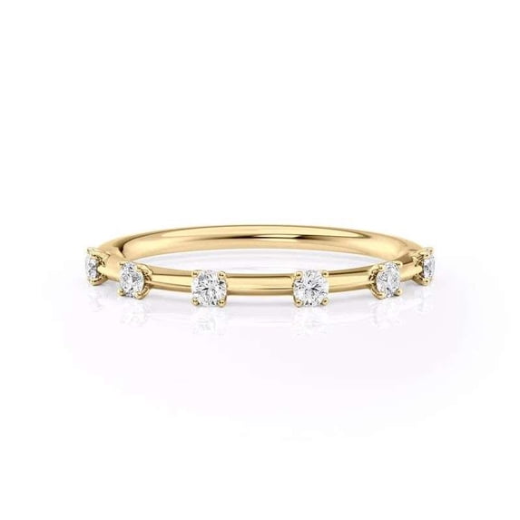 vylahjewellery Dainty Diamond Ring for Women, Elegant Thin Stackable Band Anniversary Jewelry 14K Vermeil Yellow Gold Round Moissanite Wedding Band for Women