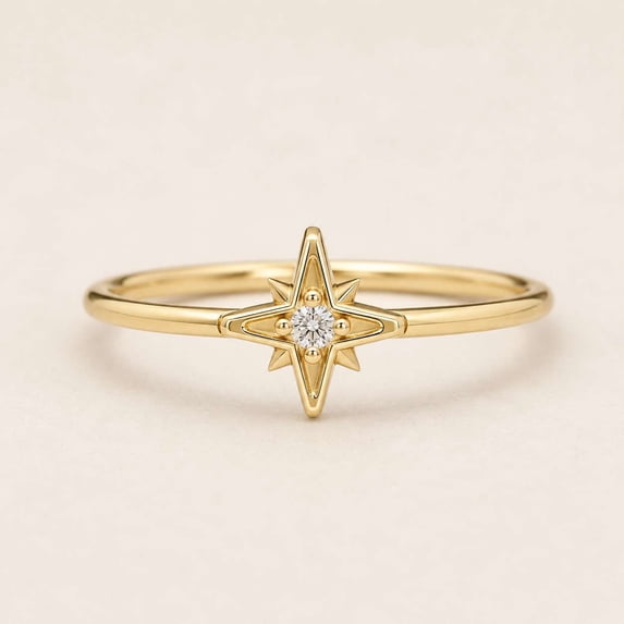 vylahjewellery Dainty Moissanite Starburst Diamond Ring Minimalist 10K Vermeil Yellow Gold Wedding Ring Women's Brilliant Round Cut Engagement Statement Ring