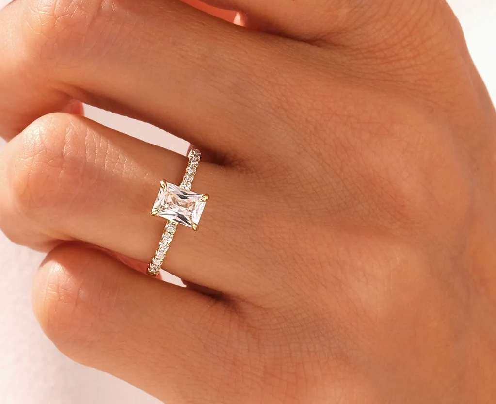 vylahjewellery Dainty Radiant Cut 1.50 CT Moissanite Diamond Ring 10K White Gold Engagement Ring for Women